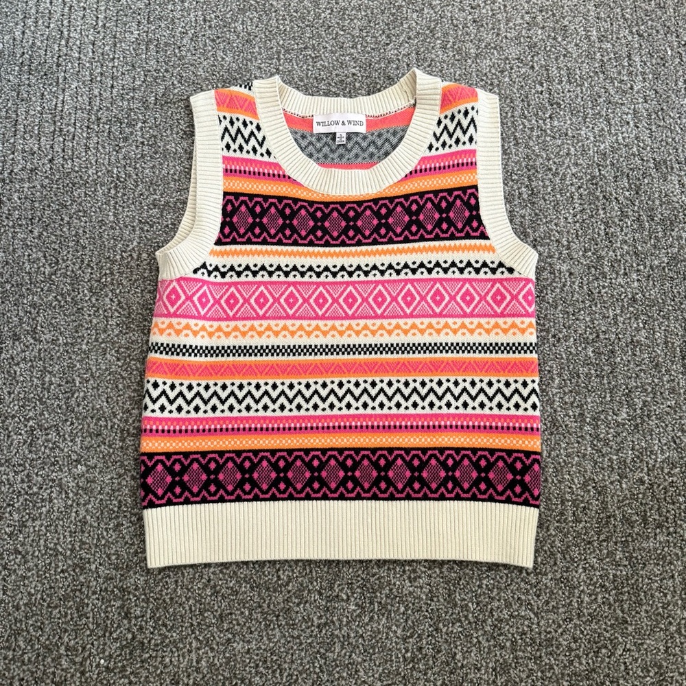 Willow and Wind colorful printed sweater vest